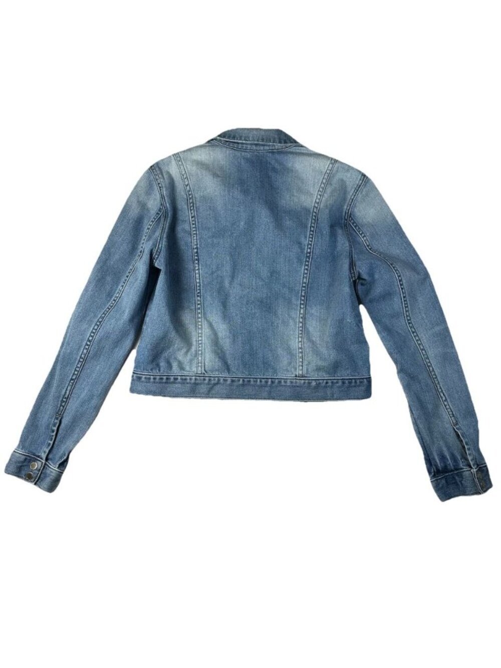 White House Black Market WHBM US Women’s 6 Light Blue Cropped Denim Jean Jacket - Picture 2 of 13